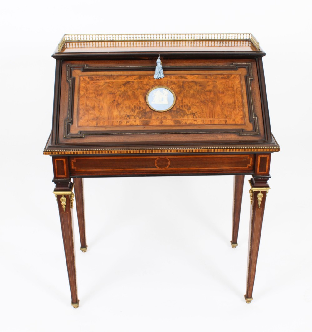 Antique French Walnut & Parquetry Bureau de Dame Desk 19th C
 View II