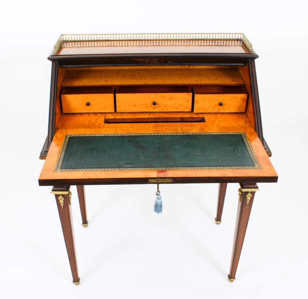 Antique French Walnut & Parquetry Bureau de Dame Desk 19th C
 View XIV