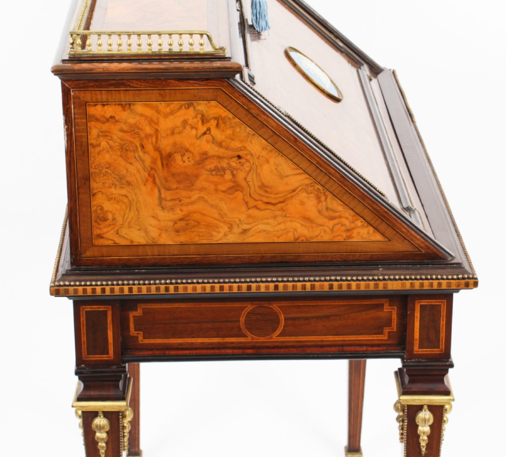 Antique French Walnut & Parquetry Bureau de Dame Desk 19th C
 View XXV