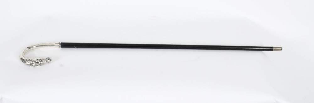 Antique French Art Noveau Silver Horse Ebonized Walking Cane Stick Late 19th C