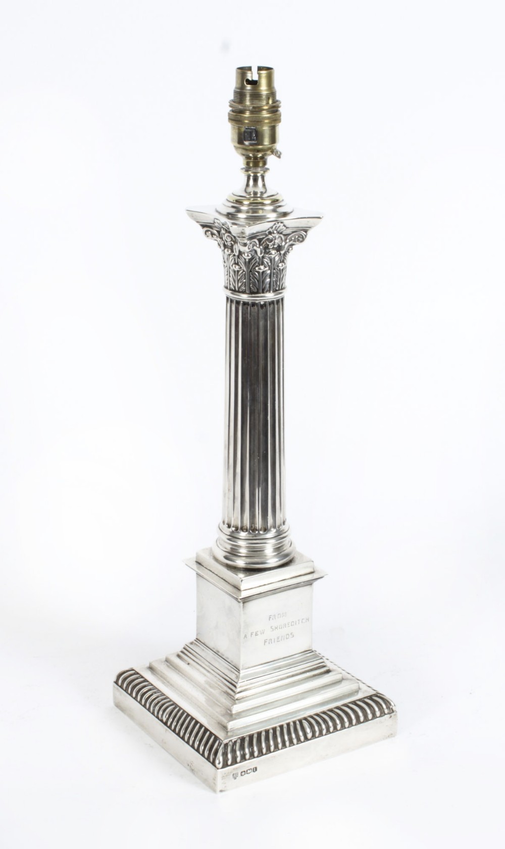 Antique George V Sterling Silver Corinthian Column Table Lamp Hallmarked 1928
