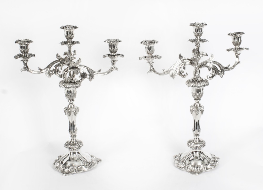 Antique Pair Regency Three Light Candelabra Creswick & Co, C1820 19th C
