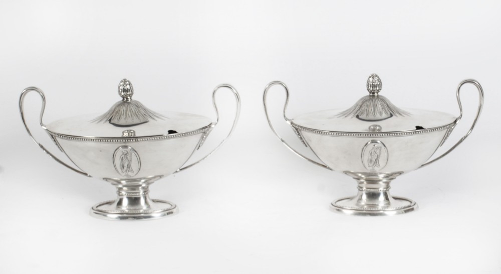 Antique Pair Sauce Tureens Dishes Manner of Andrew Fogelberg 19th C
