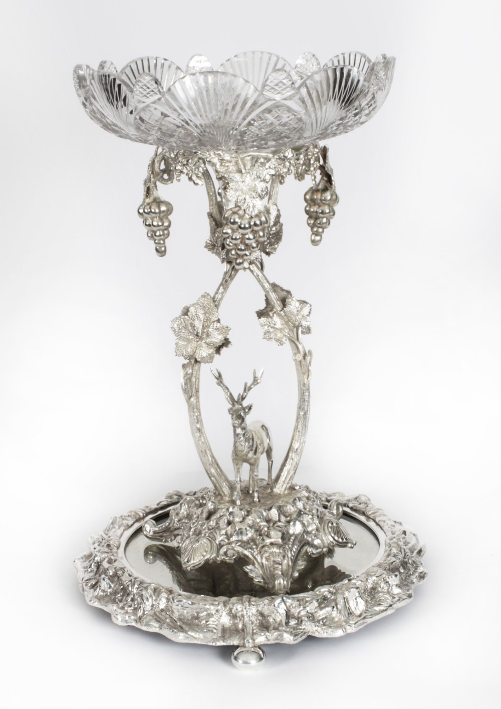 Antique Scottish Silver Plate Cut Glass Comport Stag Centrepiece 19th C
