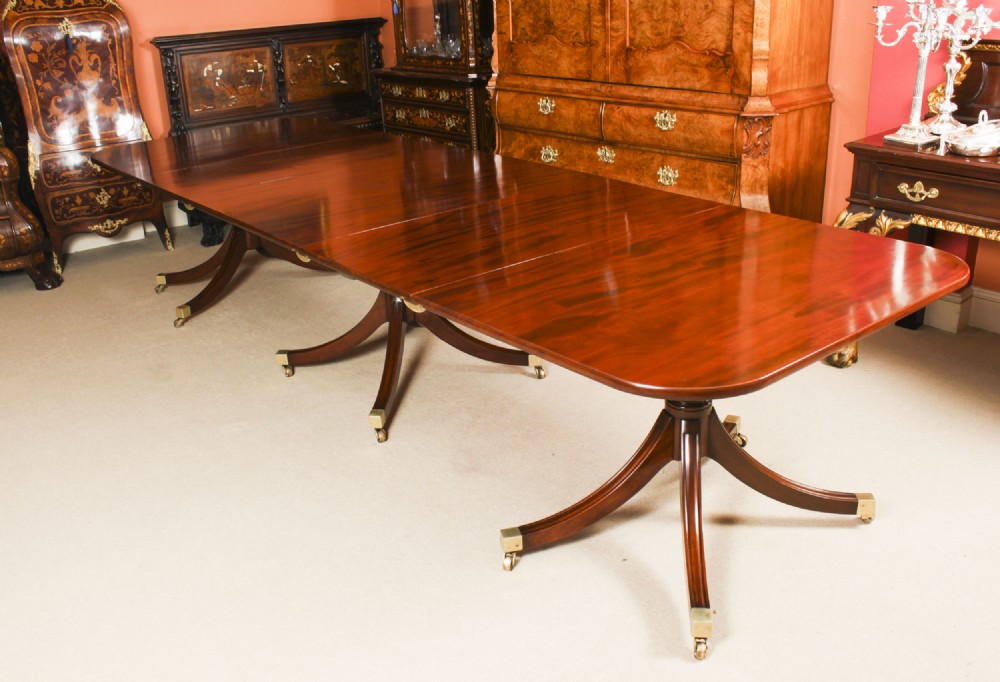 Antique 12ft Regency Revival Triple Pillar Dining Table 19th C
