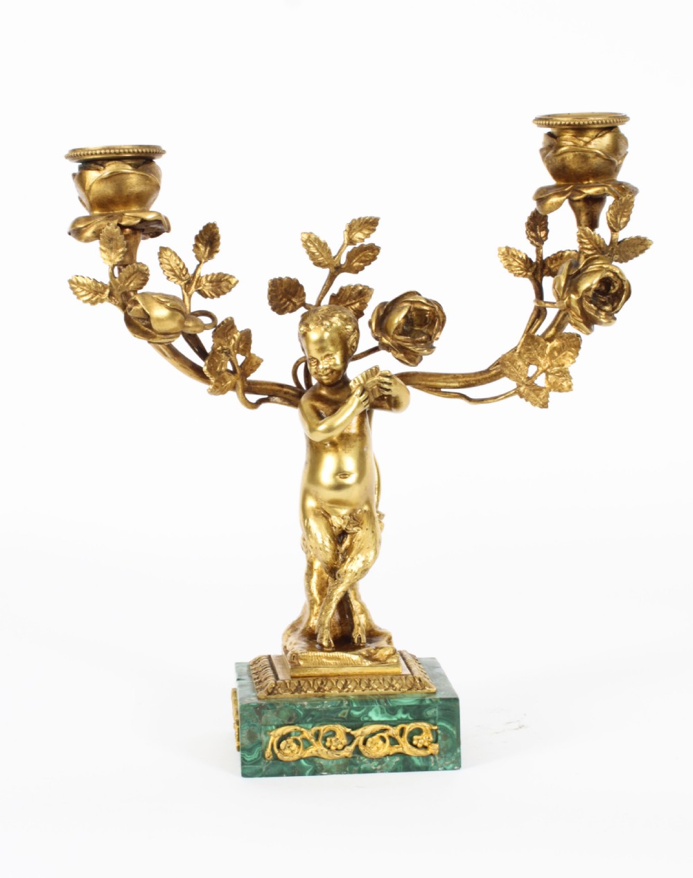 Antique Pair Russian Malachite & Gilt Bronze Candelabra Circa 1900
 View II