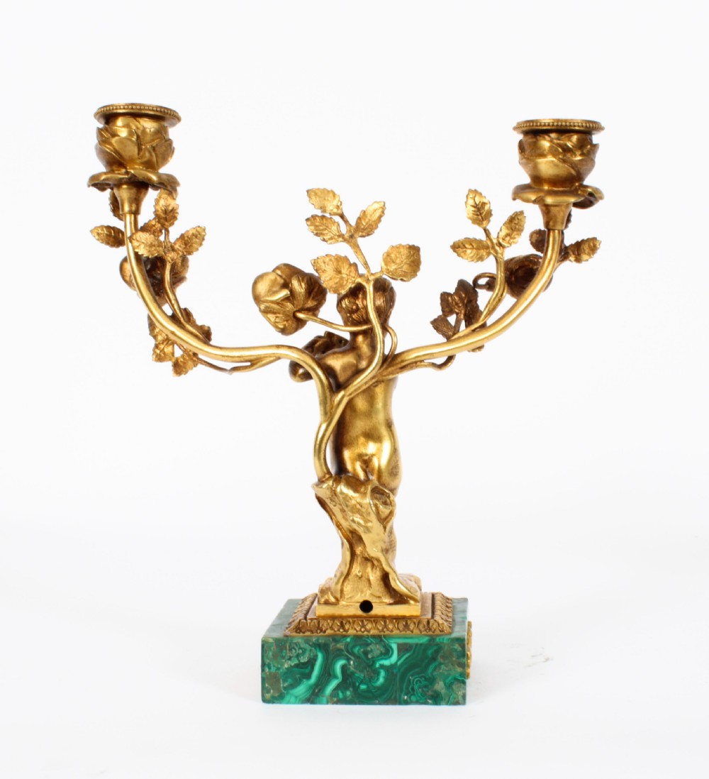 Antique Pair Russian Malachite & Gilt Bronze Candelabra Circa 1900
 View VII