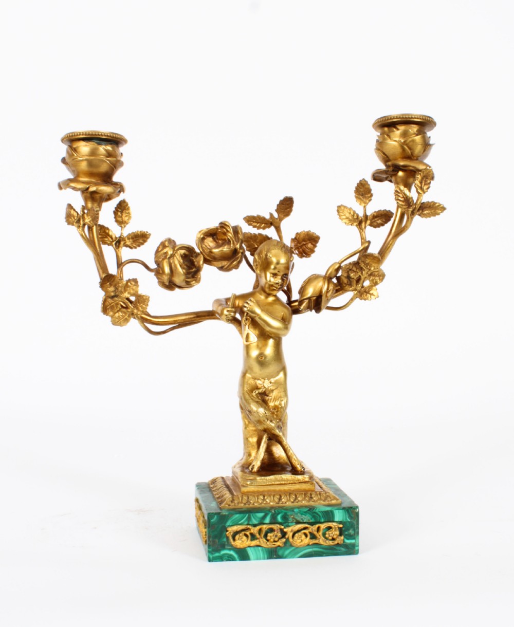 Antique Pair Russian Malachite & Gilt Bronze Candelabra Circa 1900
 View XV