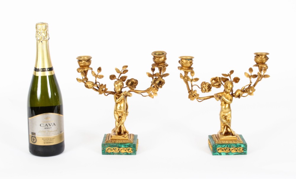 Antique Pair Russian Malachite & Gilt Bronze Candelabra Circa 1900
 View XXII