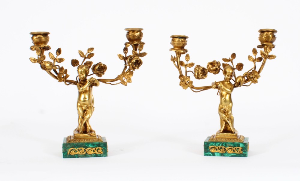 Antique Pair Russian Malachite & Gilt Bronze Candelabra Circa 1900
 View XXIII