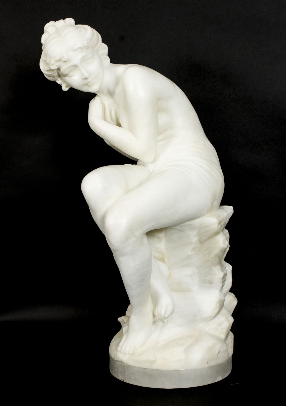 Antique Italian Alabaster Sculpture of a Naked Maiden 19th Century