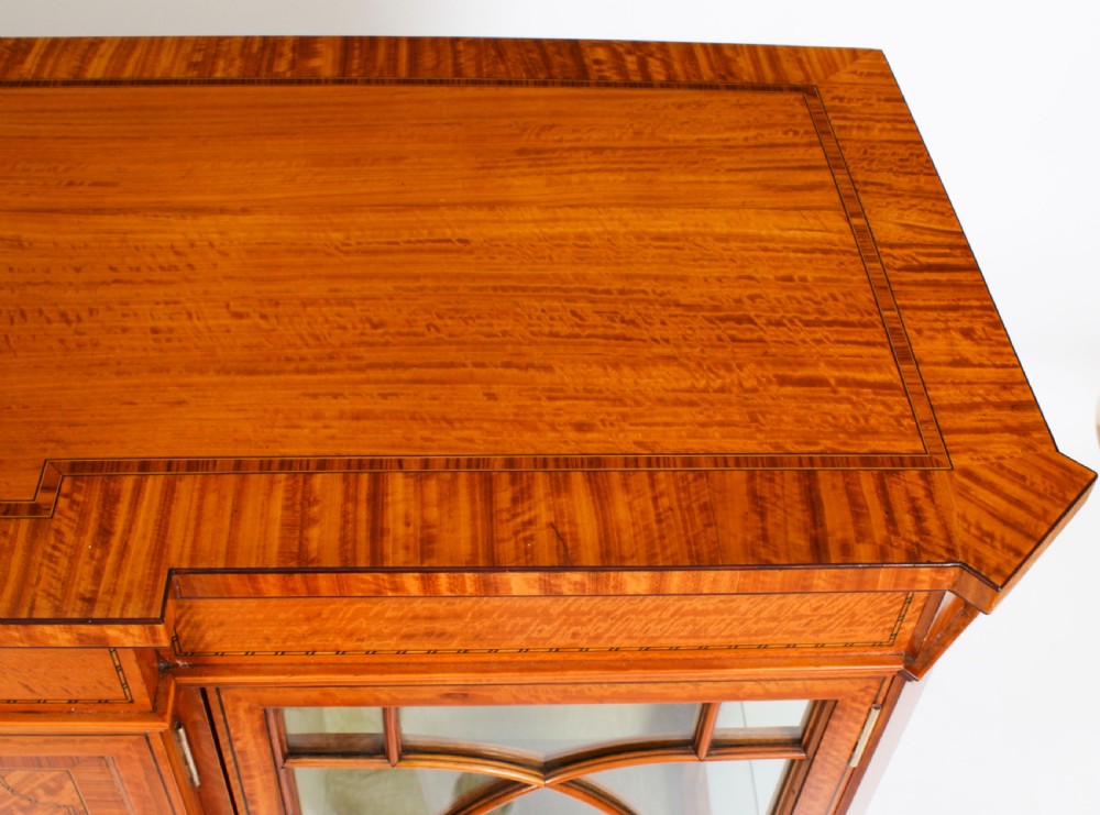Antique Victorian Satinwood Breakfront Display Cabinet 19th C View VII