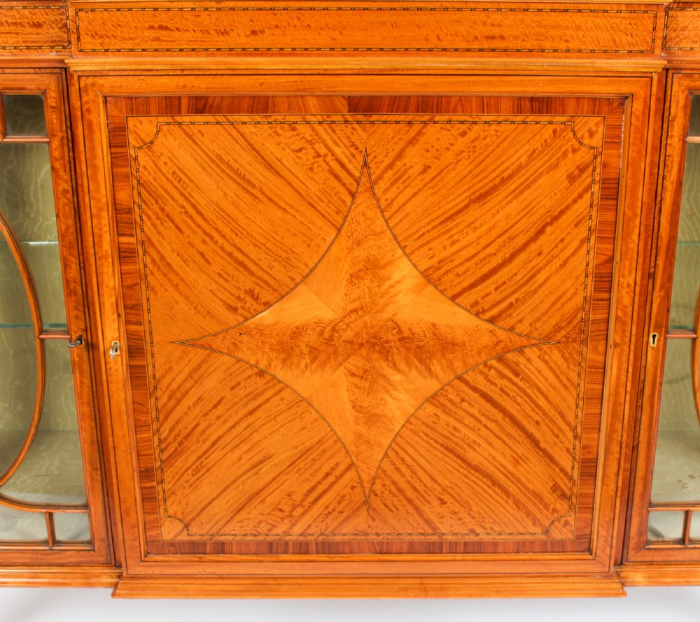 Antique Victorian Satinwood Breakfront Display Cabinet 19th C View IX