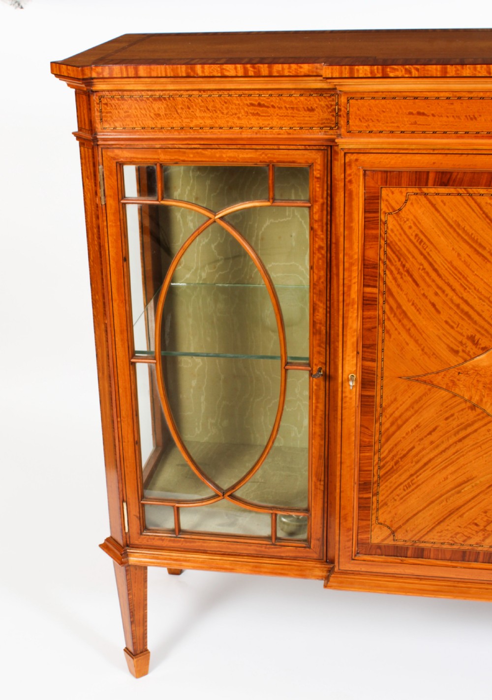 Antique Victorian Satinwood Breakfront Display Cabinet 19th C View XII