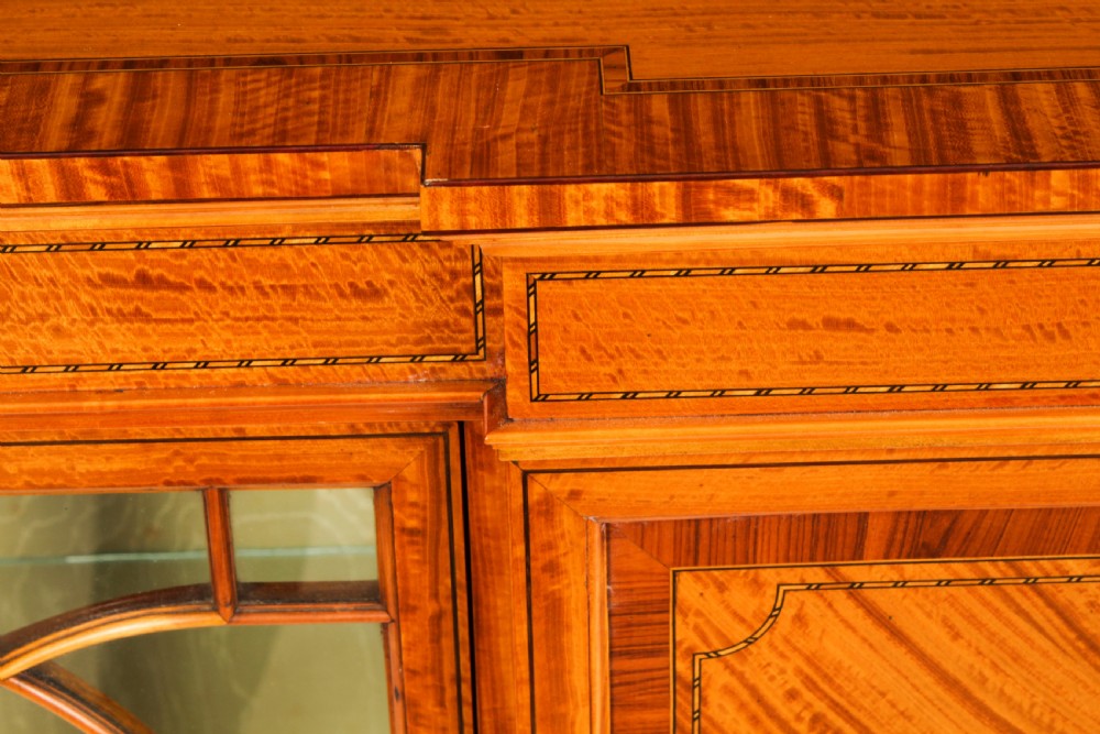 Antique Victorian Satinwood Breakfront Display Cabinet 19th C View XV