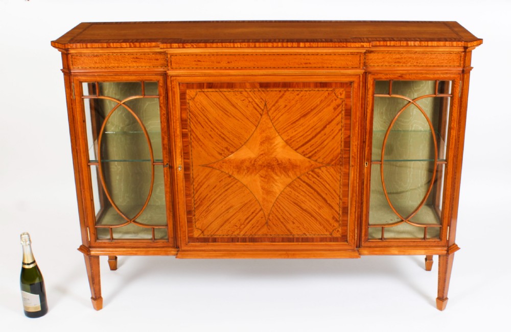 Antique Victorian Satinwood Breakfront Display Cabinet 19th C View XXV