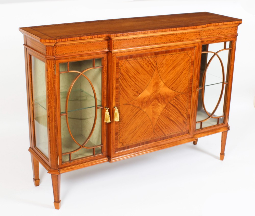 Antique Victorian Satinwood Breakfront Display Cabinet 19th C View XXVI