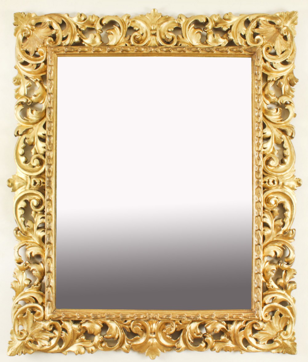 Antique Italian Giltwood Florentine Overmantle Mirror 19th Century - 95x 80cm