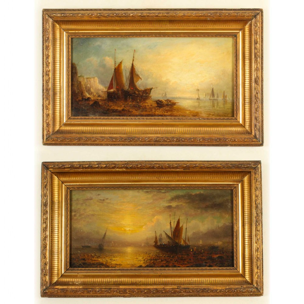Antique Pair Waterscape Oil Paintings by William Adolphus Knell 19th C