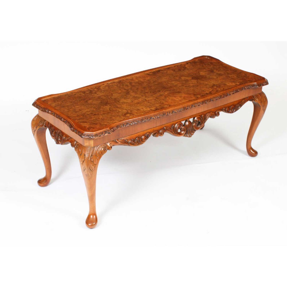 Antique Queen Anne Revival Burr Walnut Coffee Table c.1920