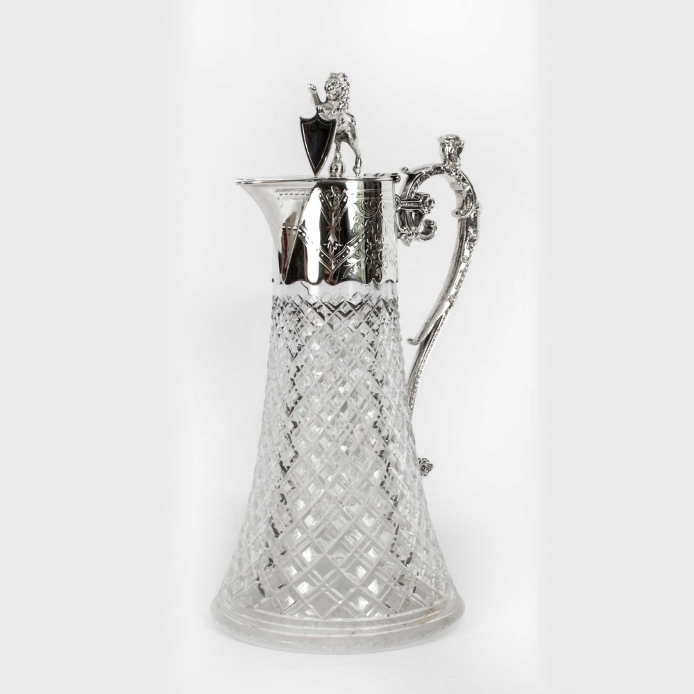 Antique Victorian Silver Plated and Cut Crystal Claret Jug 19th C