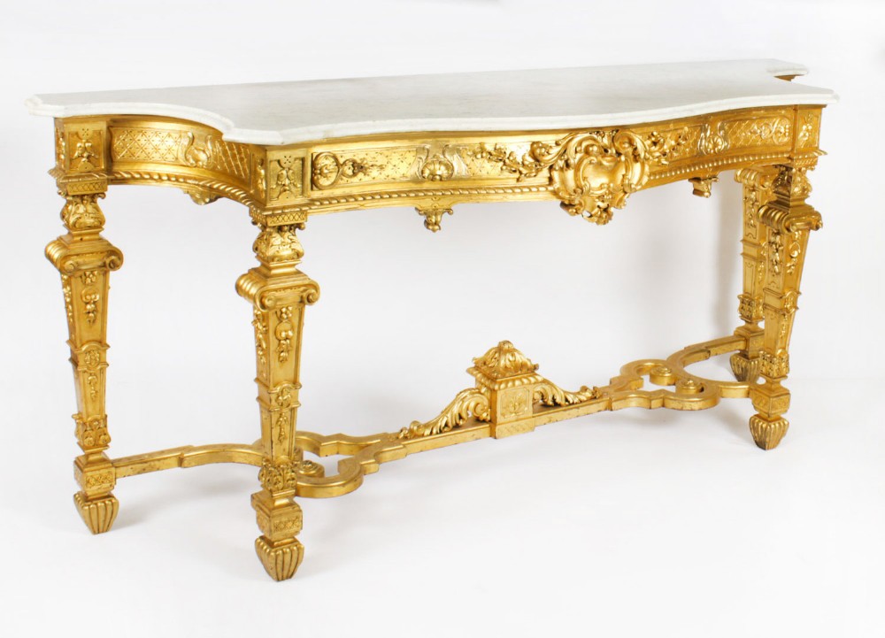 Antique Large Napoleon IIIl Carved Giltwood Console Pier Table 19th C
