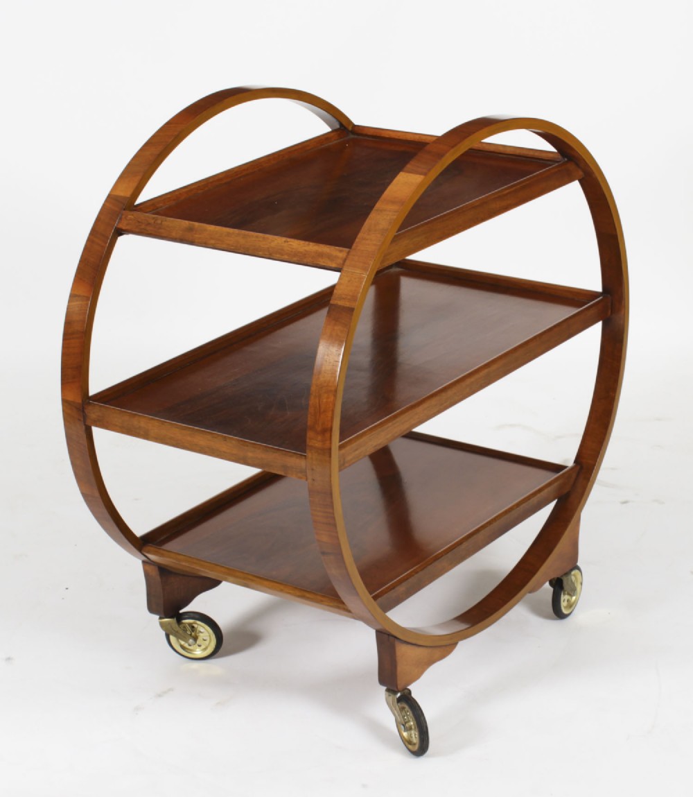 Antique Art Deco Figured Walnut Serving Trolley c.1920 20th C