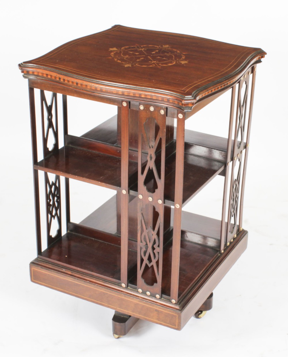 Antique Victorian Marquetry Inlaid Revolving Bookcase 19th C