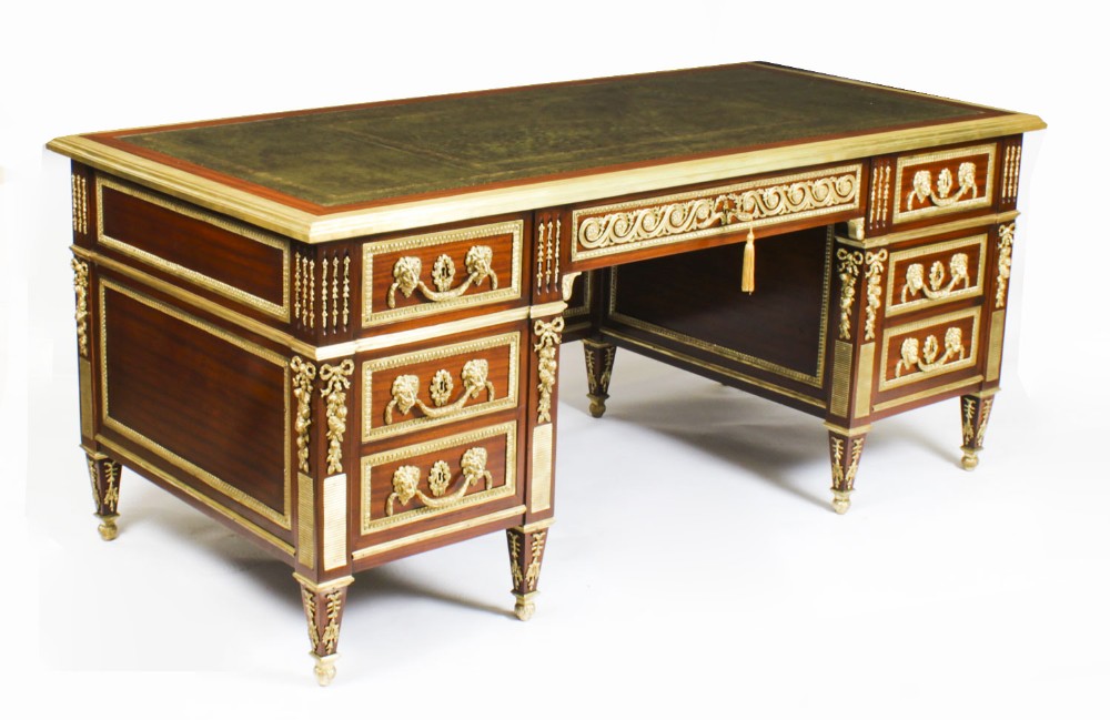 Antique 6ft/184cm Ormolu Mounted French Empire Revival Pedestal Desk C1920
