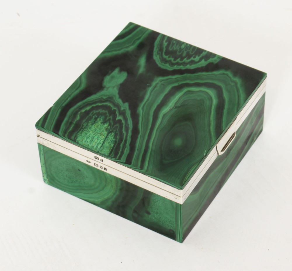 Antique Art Deco Sterling Silver Mounted Malachite Casket 1925