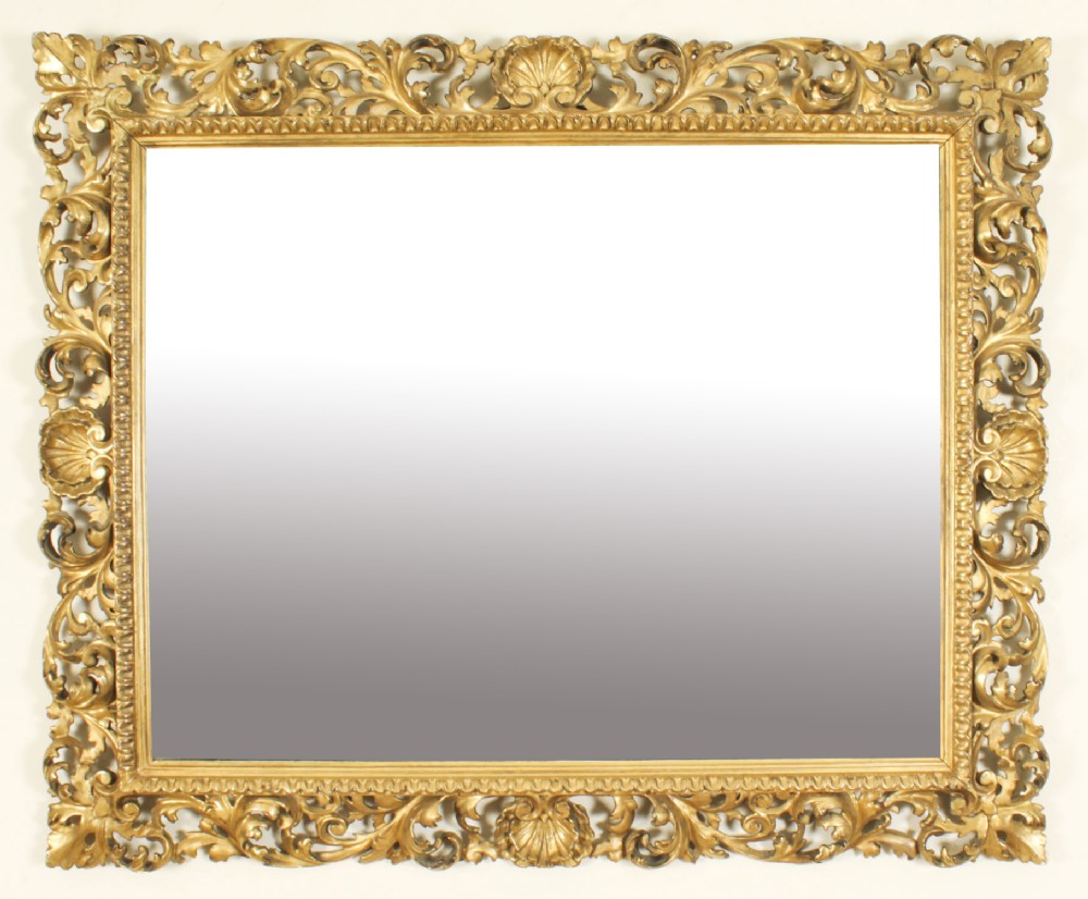 Antique Italian Giltwood Florentine Overmantle Mirror 19th Century - 86x102cm
