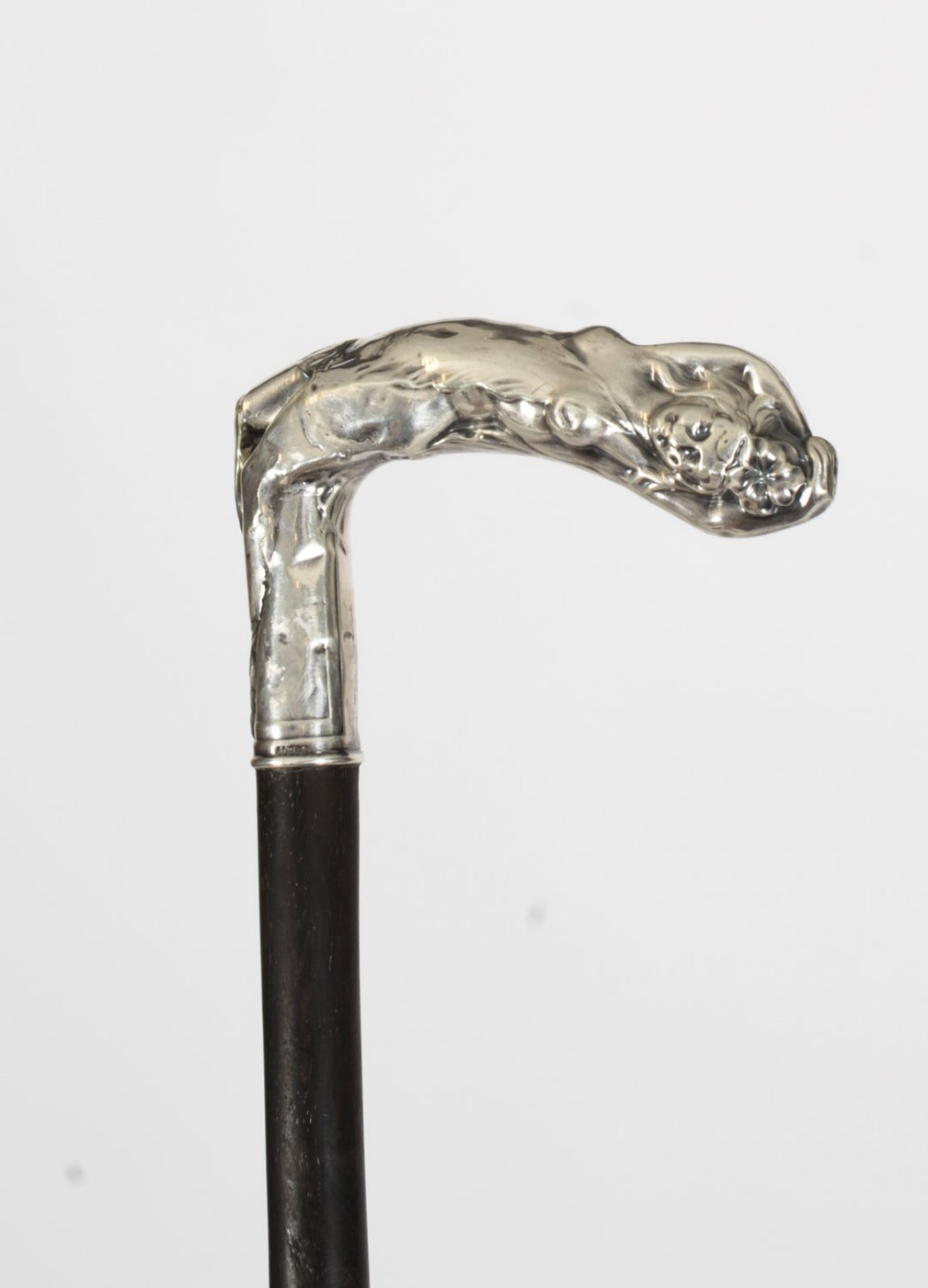 Antique Art Nouveau Reclining Nude Woman Walking Cane Stick Silver Handle 1890