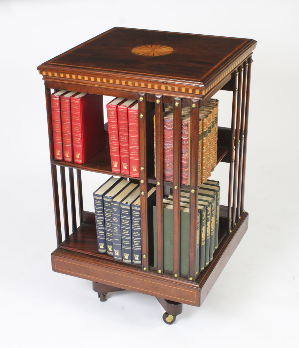 Antique Edwardian Revolving Bookcase Flame Mahogany c.1900