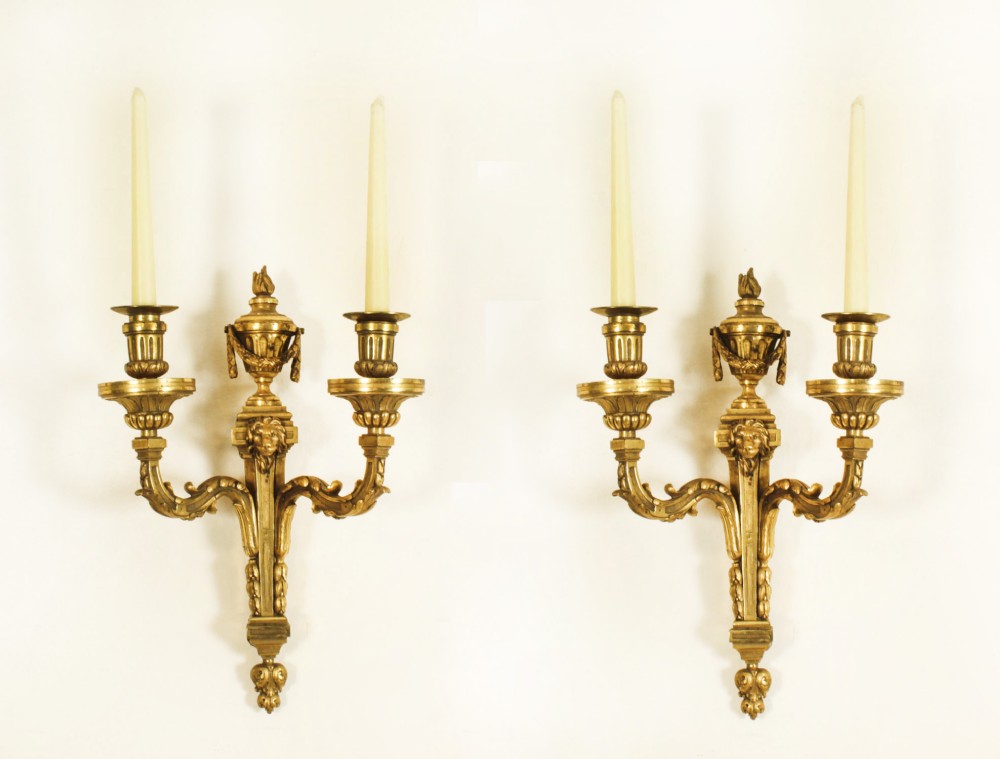 Antique Pair Regency Revival Ormolu Wall Lights Appliques Mid 19th C
