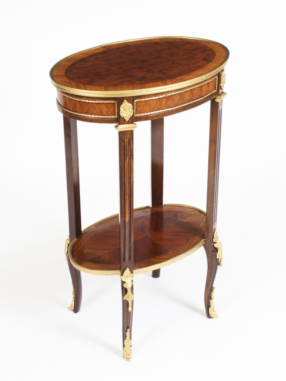 Antique French Walnut Parquetry Oval Occasional Side Table 19th C