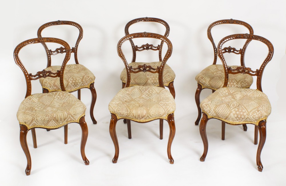 Antique Set of 6 Victorian Walnut Cabriole Dining Chairs 19th C