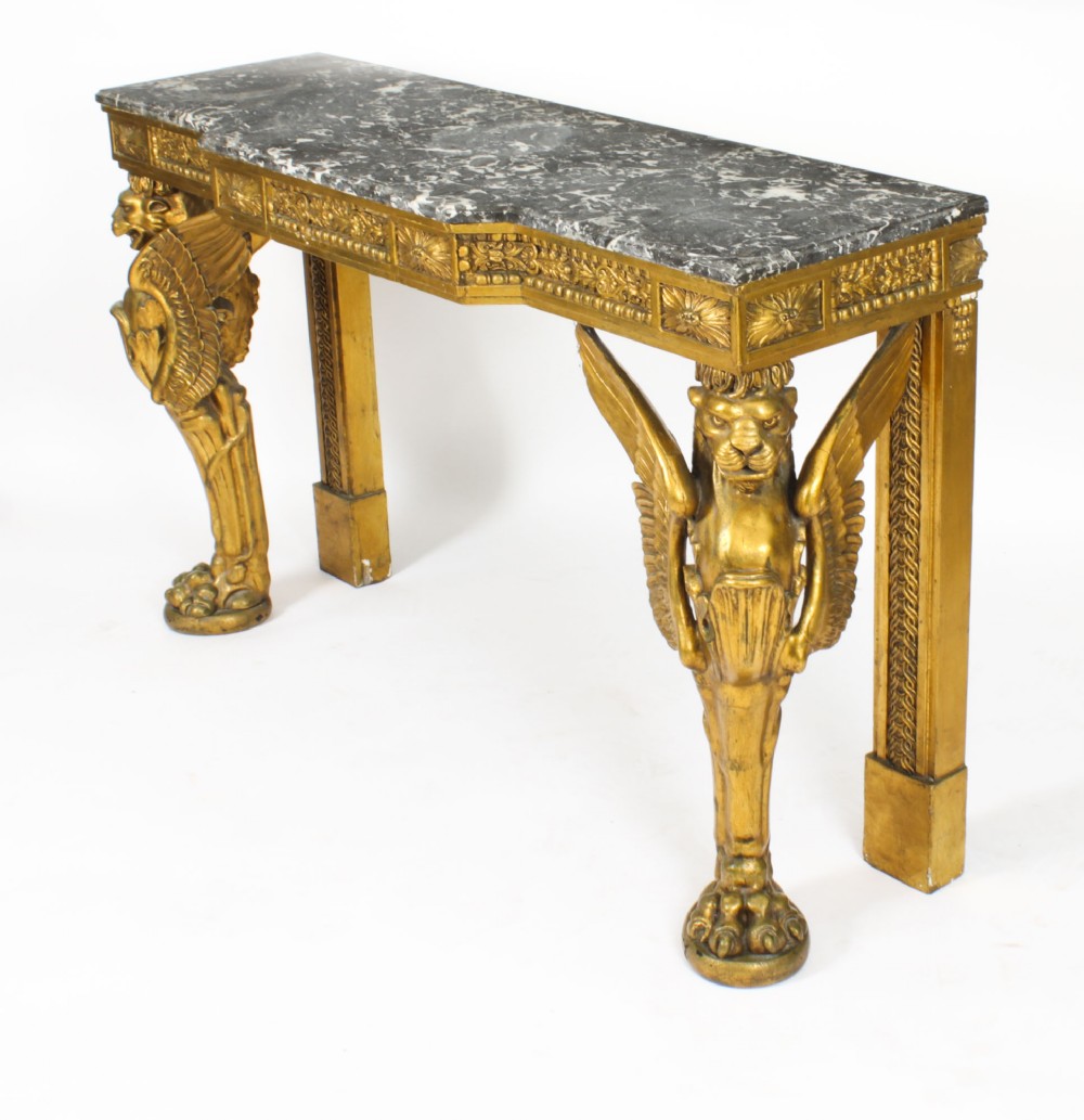 Antique French Neo-Classical Gilded & Marble Top Console Table C1820 19th C