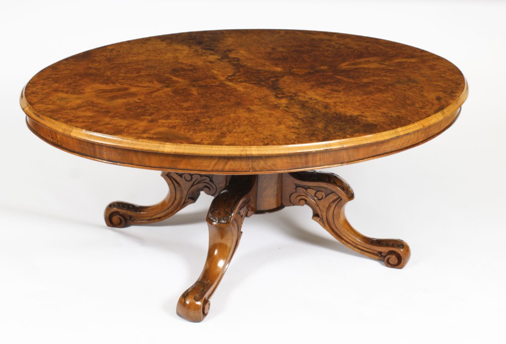 Antique Burr Walnut Oval Coffee Table Circa 1860 19th Century