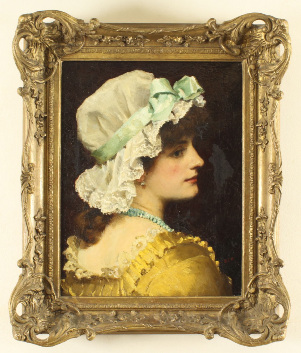 Antique Oil on Canvas Portrait Painting by Robert James Gordon RBA Late 19th C