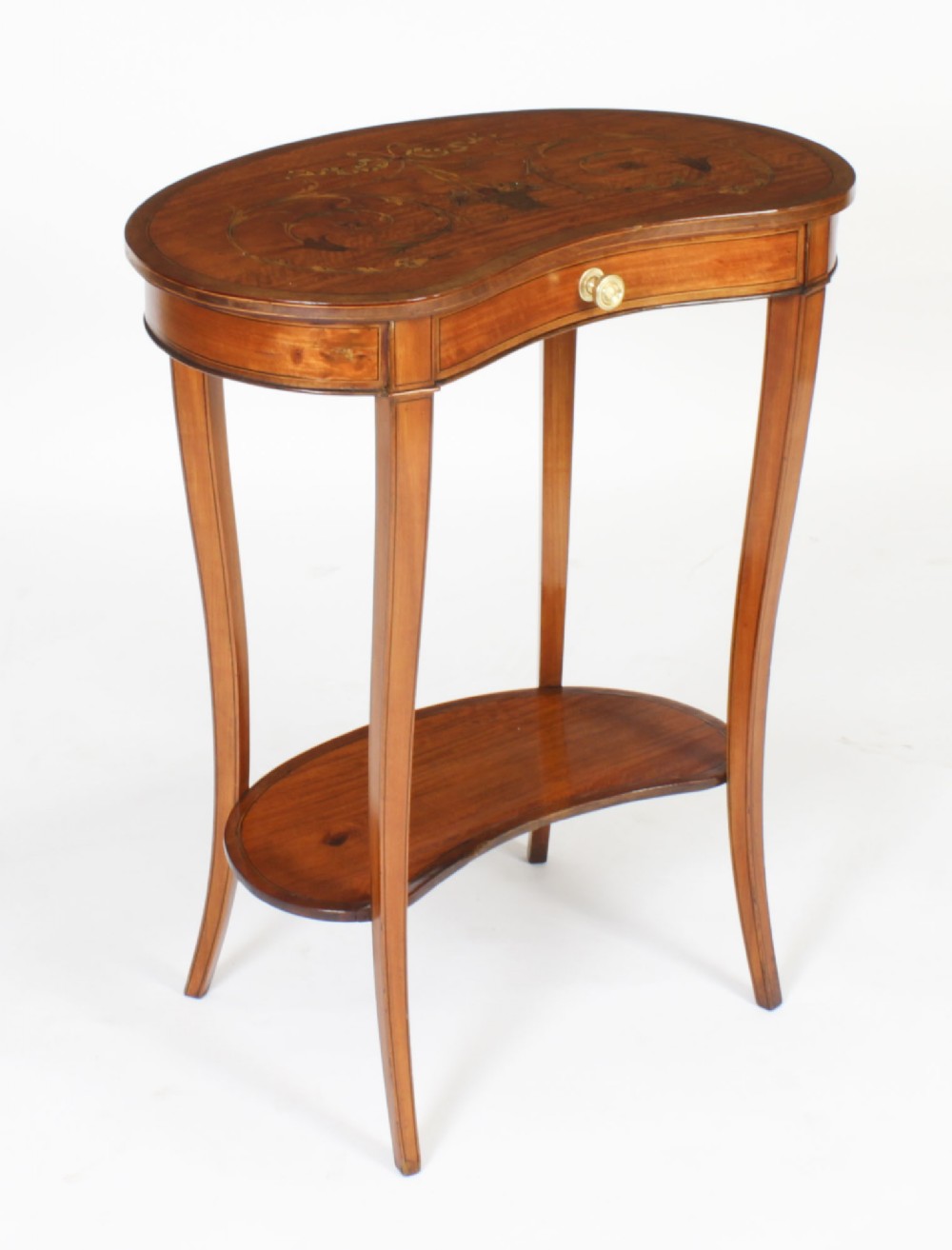 Antique English Marquetry Kidney Shaped Occasionally Tables 19th C