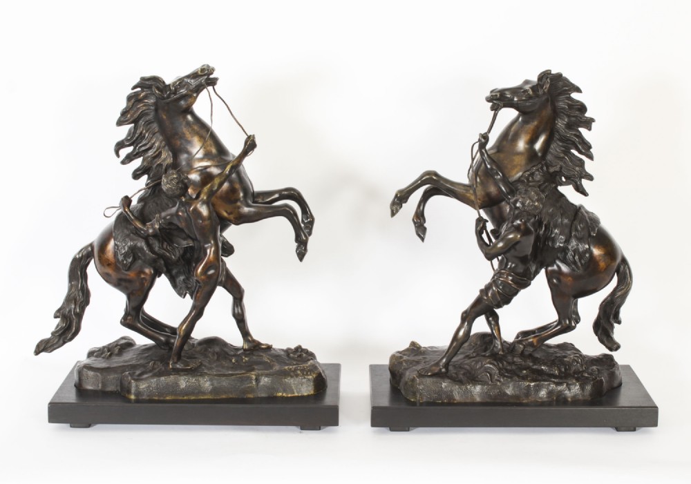 Antique Pair of French Grand Tour Bronze Marly Horses Sculptures 19th C
