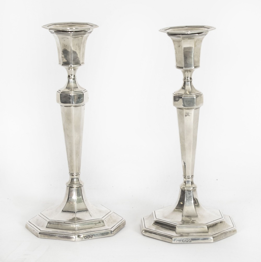 Antique Pair Sterling Silver Candlesticks by Hawkesworth Eyre & Co 1920