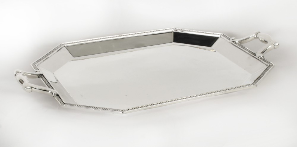 Antique Large French Silver Plated Twin Handled Tray by Christofle C1930