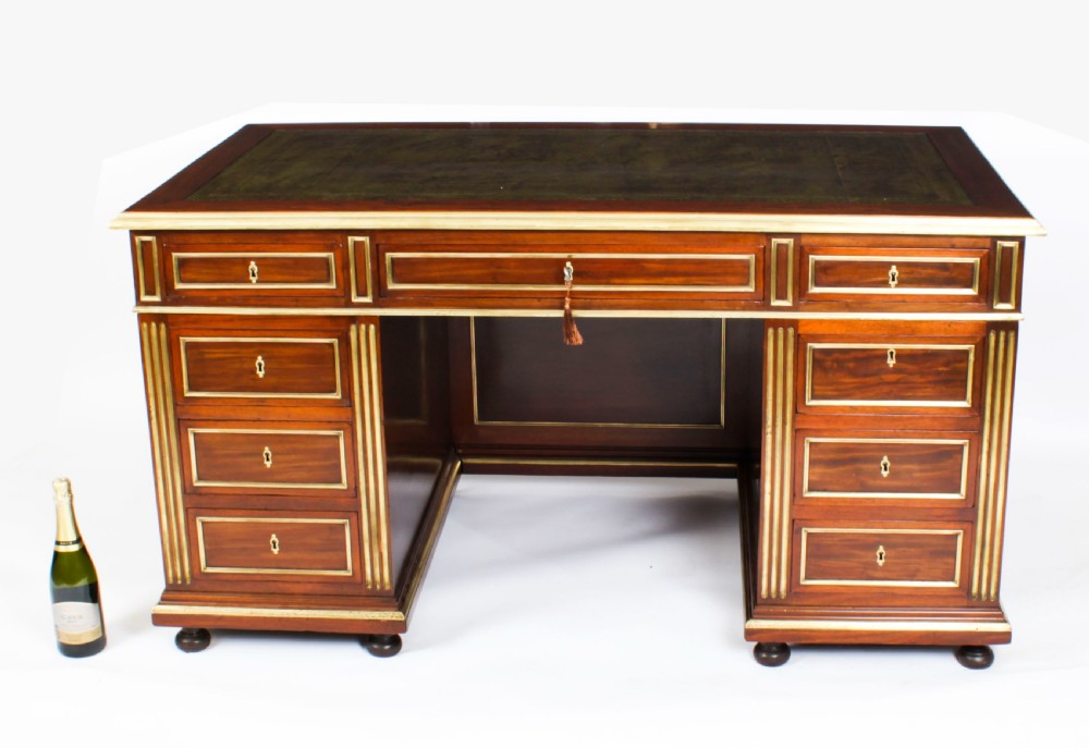 Antique French Directoire Ormolu Mounted Pedestal Desk 19th C View XVIII