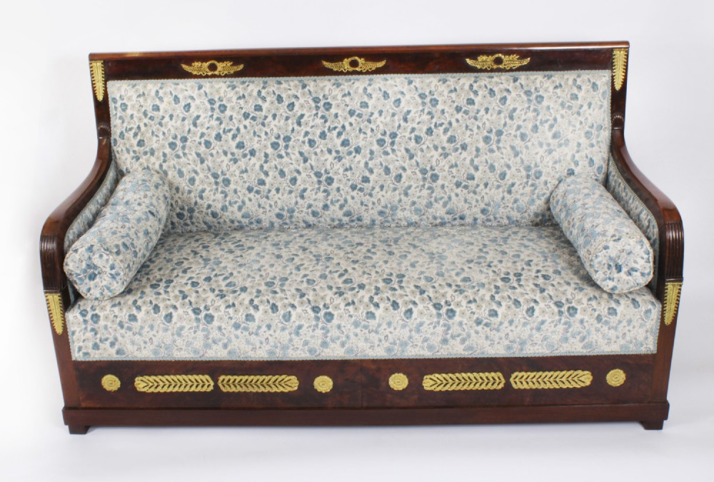 Antique French Empire Ormolu Mounted Flame Mahogany Sofa 19th C