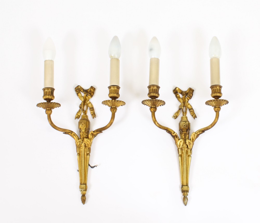 Antique Pair Ormolu Wall Lights Appliques Circa 1920