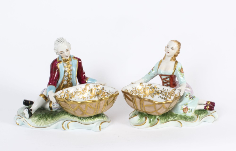 Antique Pair Meissen Dresden Table Salts C1900
