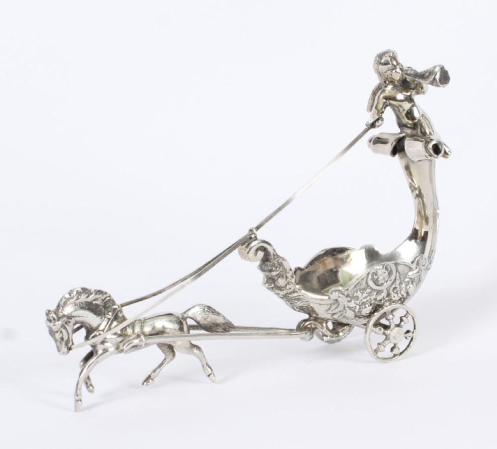 Antique Italian Silver Cherub Chariot Salt Circa 1900