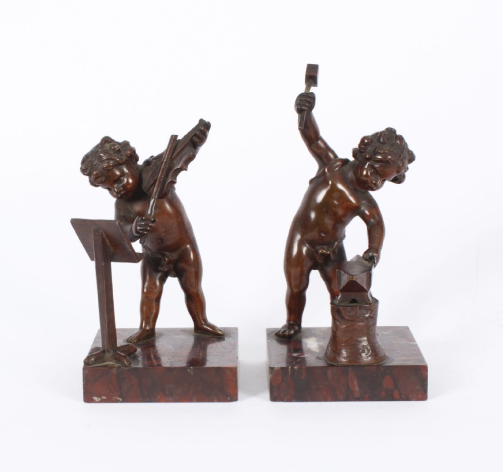 Antique Pair French Bronze Cherubs 19th C