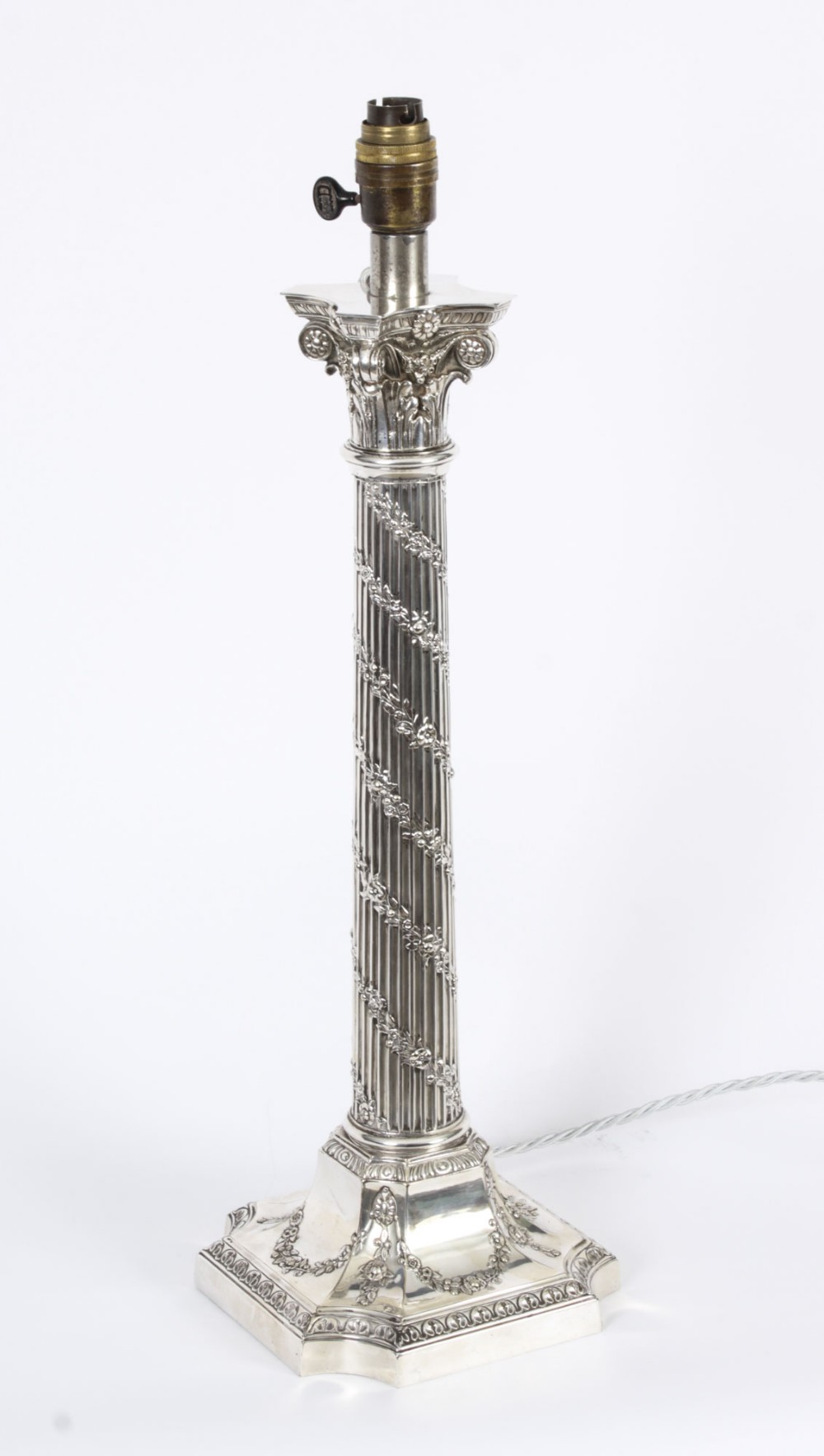 Antique Scottish Silver Plated Corinthian Column Table Lamp Late 19th C